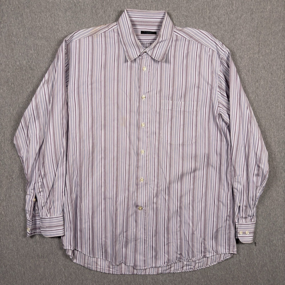 Canali Shirt Mens XL Purple Blue Striped Long Sleeve Dress Button Up Sportswear